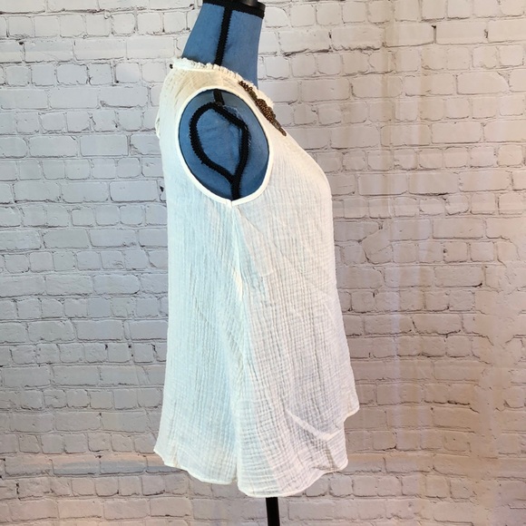 NWT Knox Rose Gauze Cream Top Embellished Neck Sleeveless XS - Picture 2 of 6